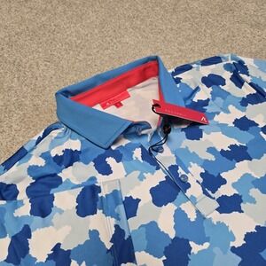 Redvanly Dawson Polo Shirt Large Malibu Blue‎ Camo Golf Athletic Performance NWT